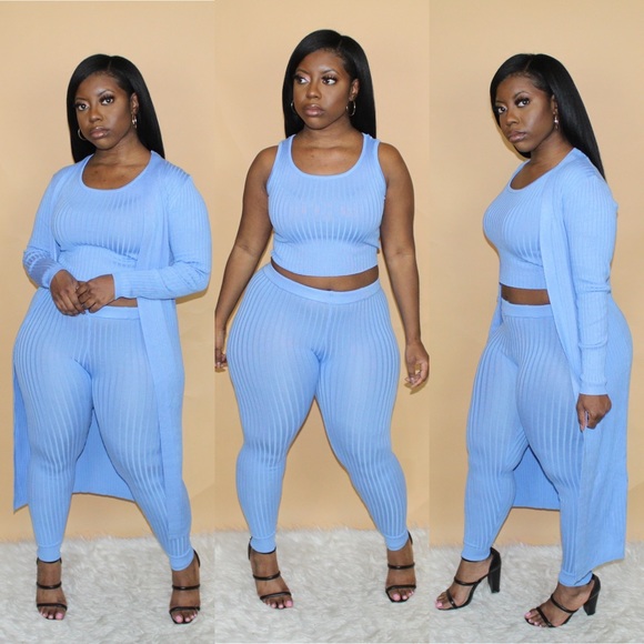 Other | Blue Three Piece Cardigan Set 